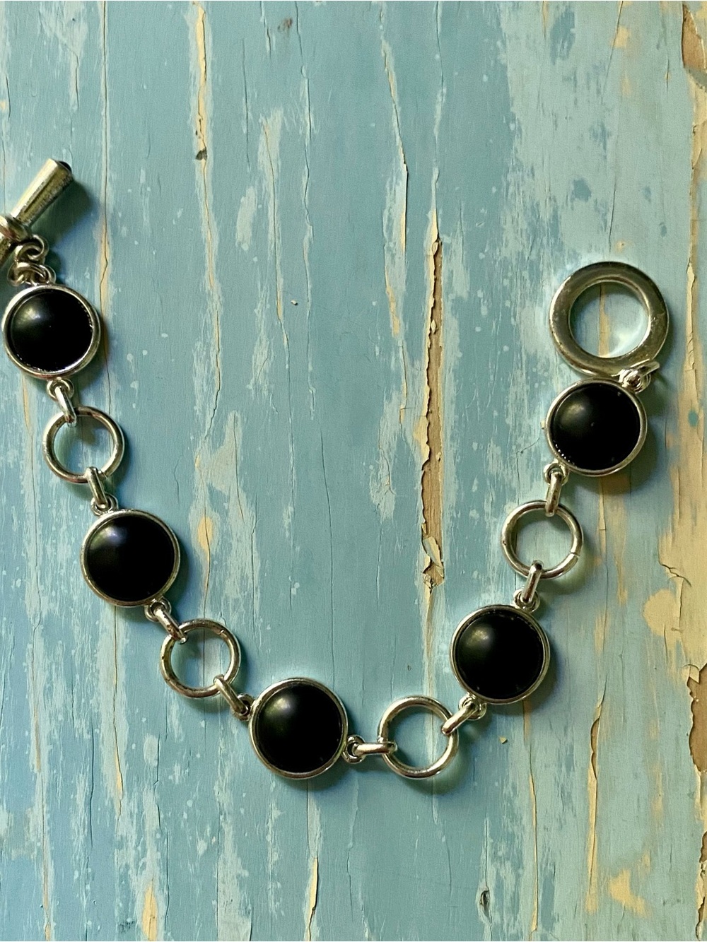 CHAPS Black and Silver Round Link Bracelet - Women's Fashion Jewelry